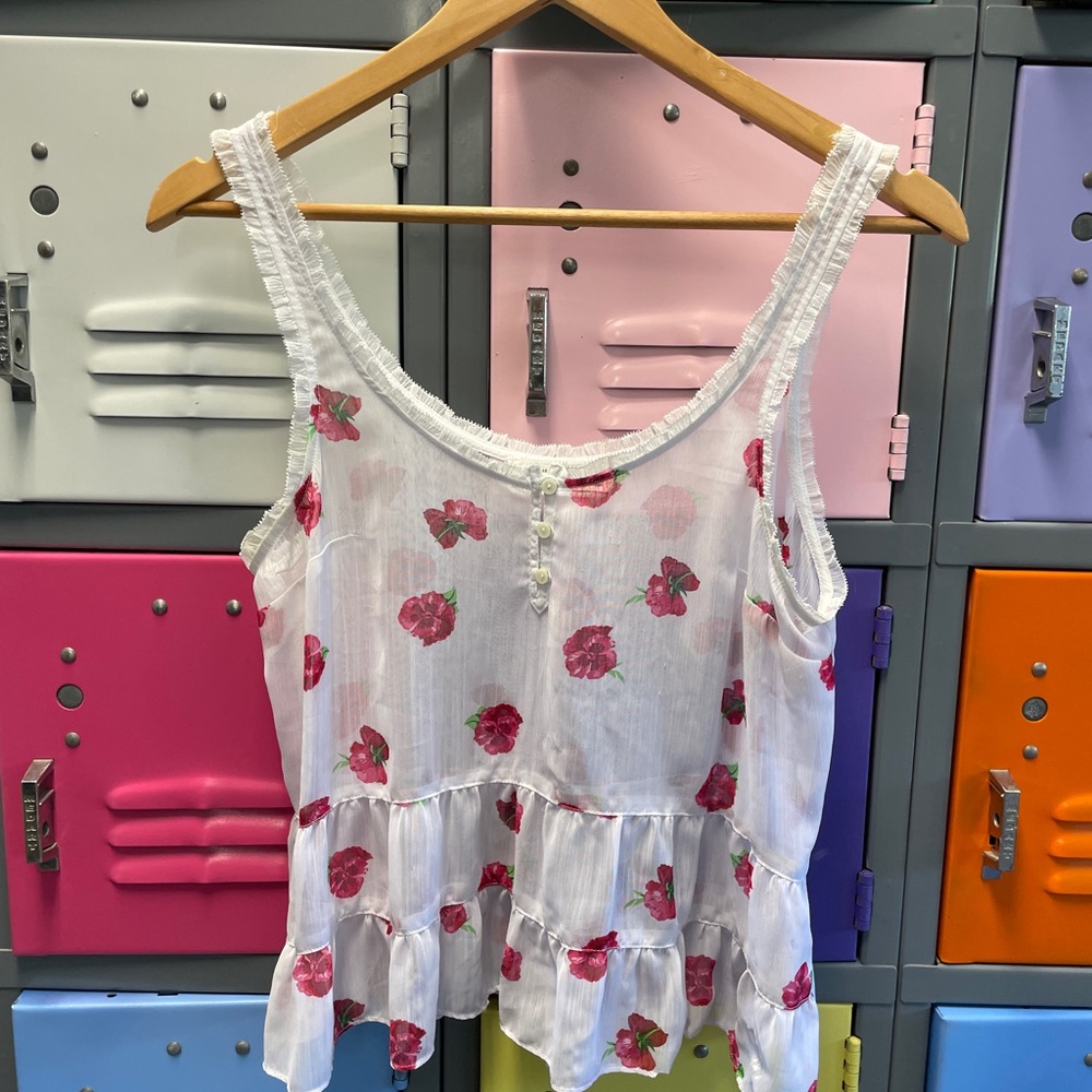 Abercrombie & Fitch White Top with Red Floral Design